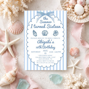 The Summer I Turned Sixteen Blue Bow 16th Birthday Invitation