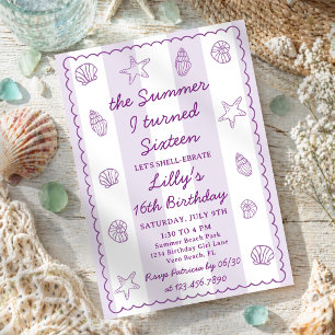 The Summer I Turned Sixteen Purple 16th Birthday  Invitation