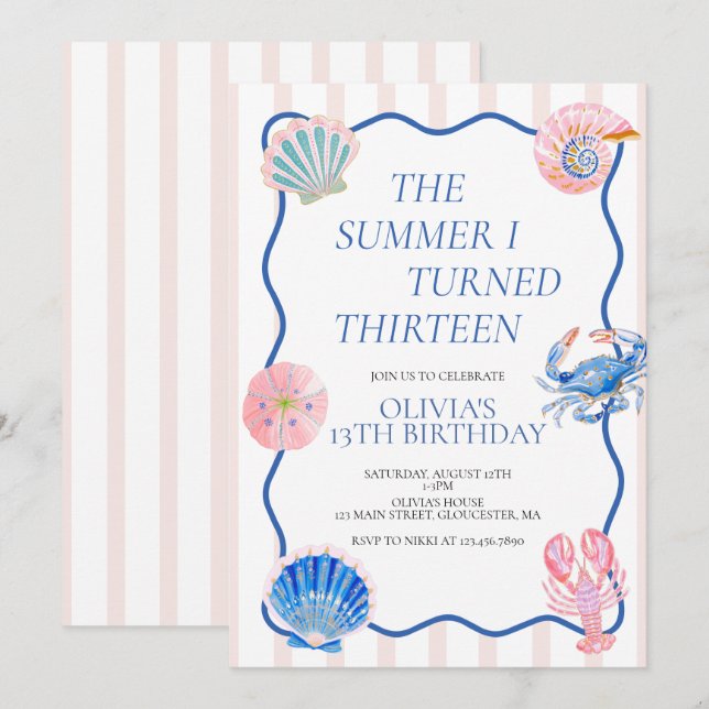 The Summer I Turned Thirteen Birthday Invitation (Front/Back)