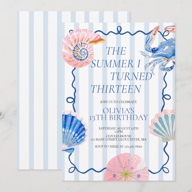 The Summer I Turned Thirteen Birthday Invitation (Front/Back)