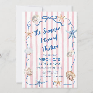 The Summer I Turned Thirteen Pink Coastal Birthday Invitation