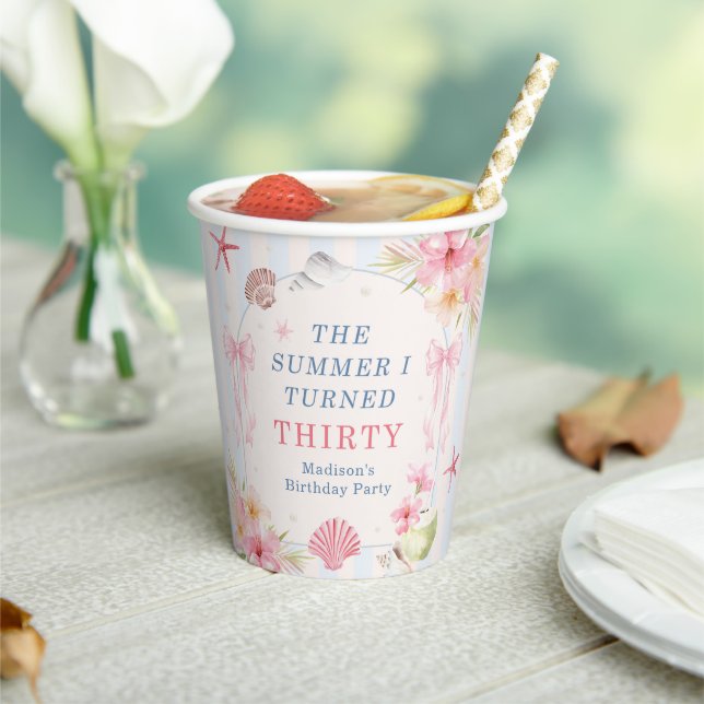 The Summer I Turned Thirty Seashell Birthday Paper Cups (Insitu)