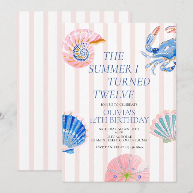 The Summer I Turned Twelve 12th Birthday Invitation (Front/Back)