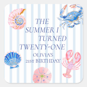 The Summer I Turned twenty-one Coastal Birthday Square Sticker