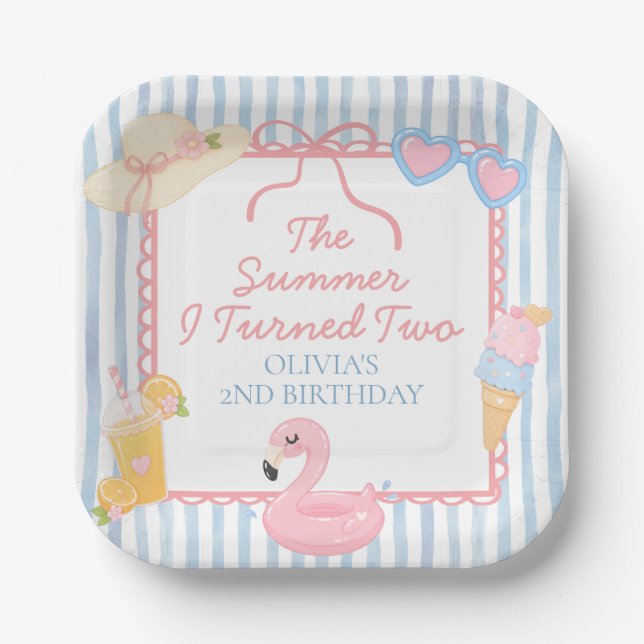 The Summer I Turned Two Beach 2nd Birthday Paper Plate (Front)