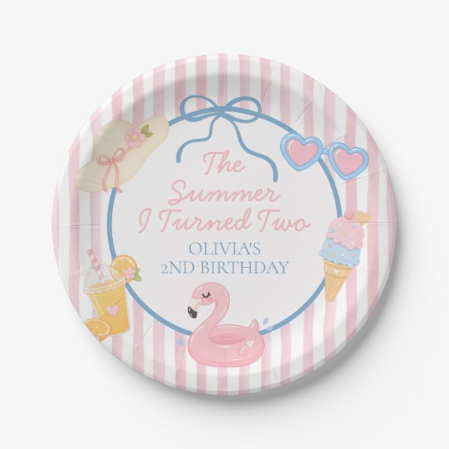 The Summer I Turned Two beach 2nd Birthday Paper Plate (Front)