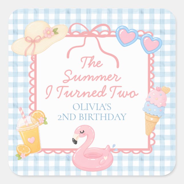 The Summer I Turned TWO Beach 2ND Birthday Square Sticker (Front)