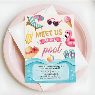 The Summer Pool Birthday Party  Invitation