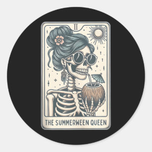 The Summerween Queen Tarot Card, Witchy Halloween  Classic Round Sticker