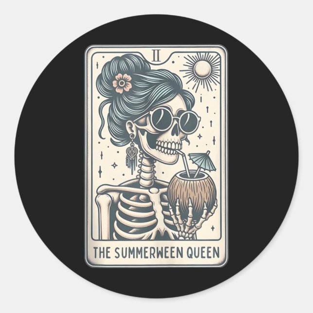 The Summerween Queen Tarot Card, Witchy Halloween  Classic Round Sticker (Front)