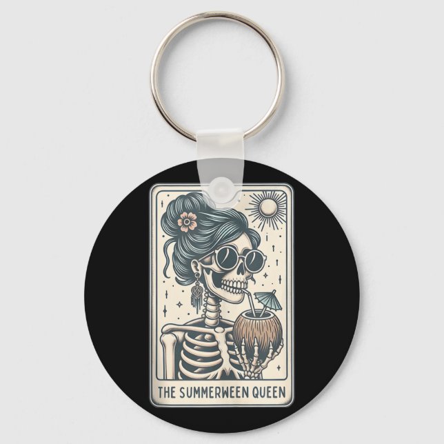 The Summerween Queen Tarot Card, Witchy Halloween  Key Ring (Front)