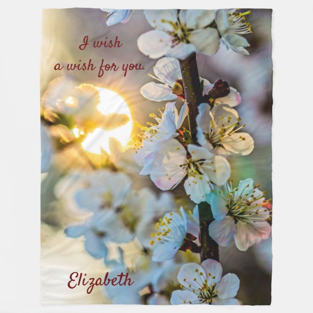 The Sun And Japanese Apricot Flowers Fleece Blanket (Front)