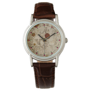 THE SUN AND MOON ,ANTIQUE PARCHMENT MONOGRAM WATCH