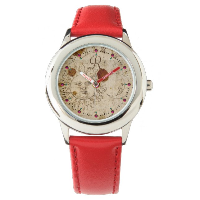 THE SUN AND MOON ,ANTIQUE  PARCHMENT MONOGRAM WATCH (Front)