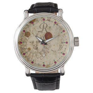 THE SUN AND MOON ,ANTIQUE  PARCHMENT MONOGRAM WATCH
