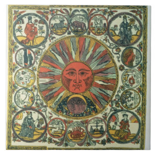 The Sun and the Zodiac, Russian, late 18th century Ceramic Tile