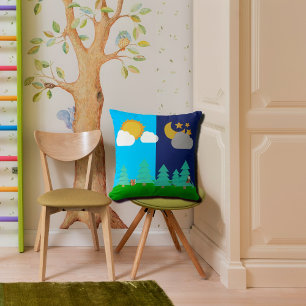 The Sun & Moon in the woods Throw Pillow