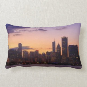 The sun sets over the Chicago skyline Lumbar Cushion