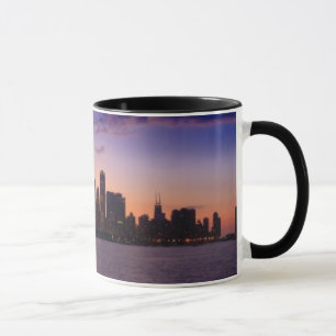 The sun sets over the Chicago skyline Mug