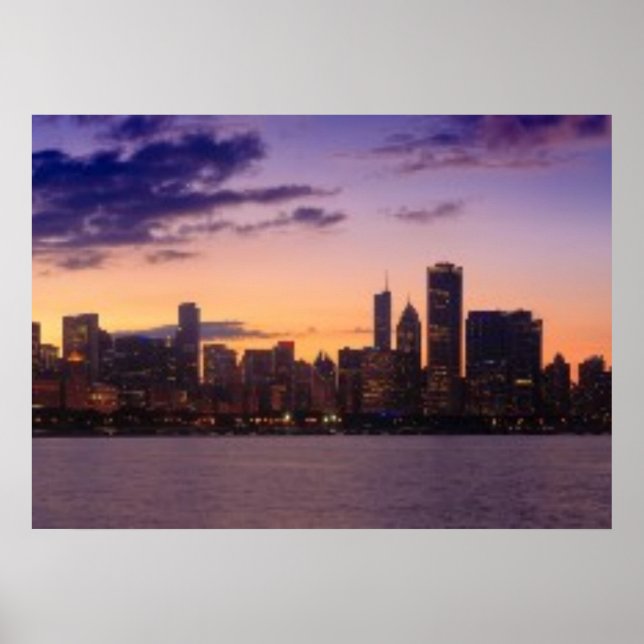 The sun sets over the Chicago skyline Poster (Front)