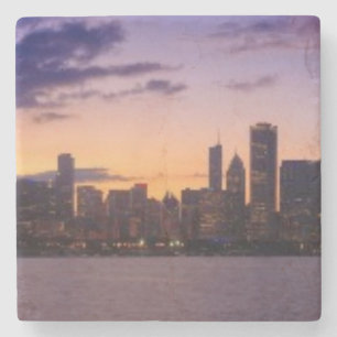 The sun sets over the Chicago skyline Stone Coaster