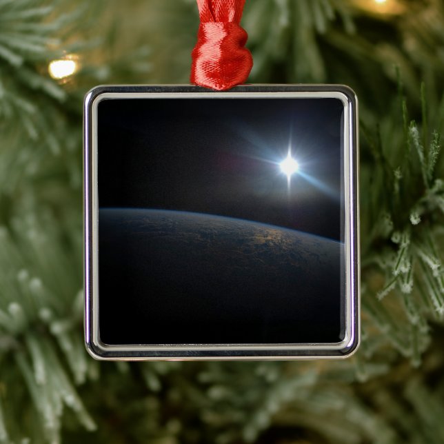 The Sun Setting Over Earth's Horizon. Metal Ornament (Tree)