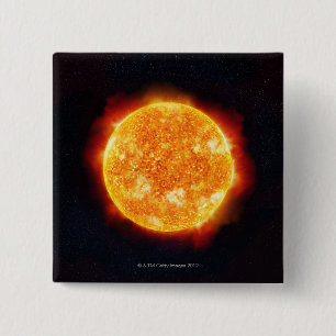 The Sun showing solar flares against a star 15 Cm Square Badge