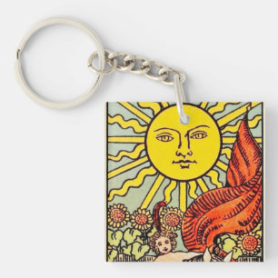 The Sun Tarot Card Artwork Vintage Rider-Waite Key Ring