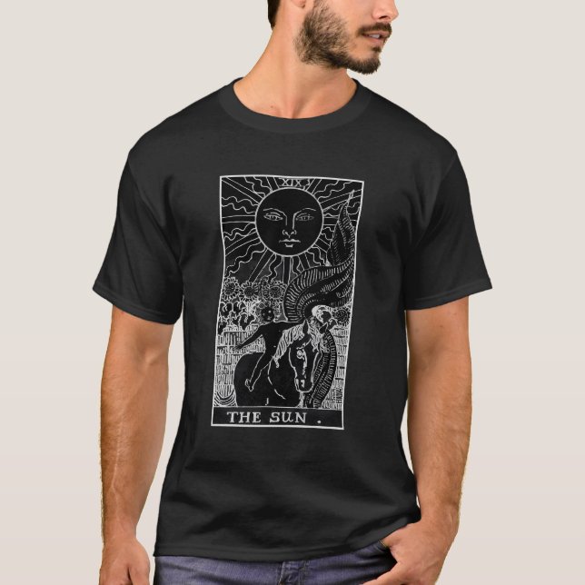 The Sun Tarot Card Xix Black And White Card Number T-Shirt (Front)