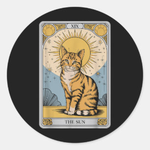 The Sun Tarot Cat – Mystical Orange Tabby With Pos Classic Round Sticker
