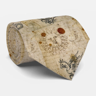 THE SUN, THE MOON AND BASILISK OLD PARCHMENT  TIE