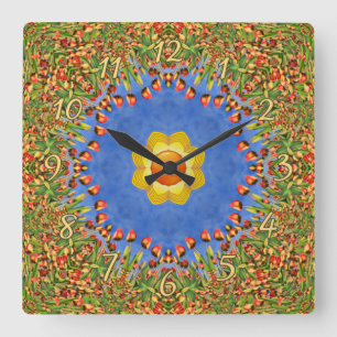 The Sun Vintage Orange Yellow Blue Kaleidoscope Square Wall Clock