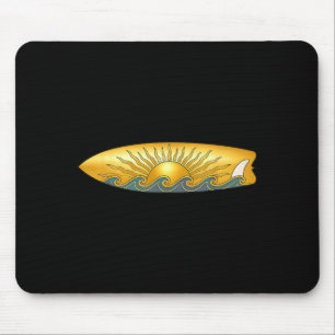 The sun with surfboard and sea waves surfing  mouse pad