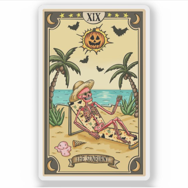 The Sunburnt | Funny Tarot Card Sticker (Front)