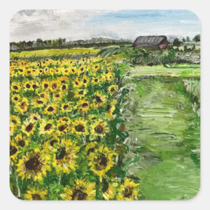 The Sunflower Field by Willowcatdesigns Square Sticker