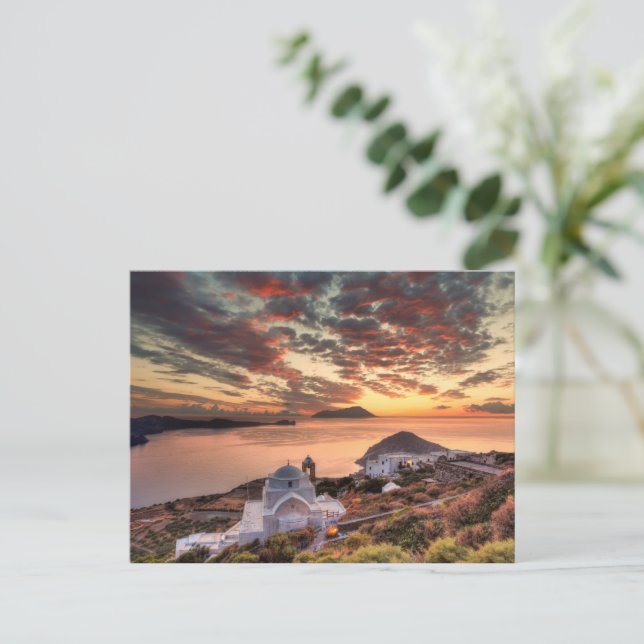 The sunset from the castle of Plaka in Milos Postcard (Standing Front)