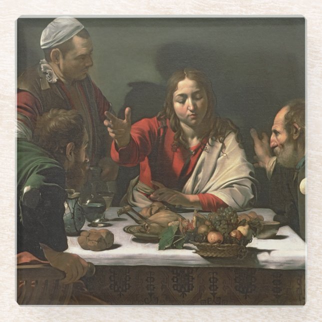 The Supper at Emmaus, 1601 Glass Coaster (Front)