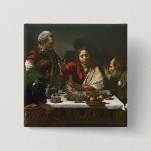The Supper at Emmaus, 1601 (oil and tempera) 15 Cm Square Badge