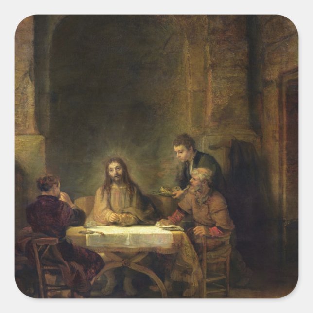 The Supper at Emmaus, 1648 (oil on panel) Square Sticker (Front)