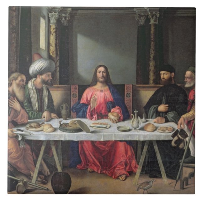 The Supper at Emmaus (oil on panel) Ceramic Tile (Front)