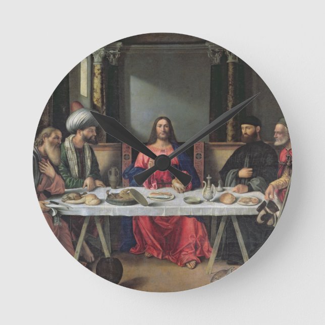 The Supper at Emmaus (oil on panel) Round Clock (Front)