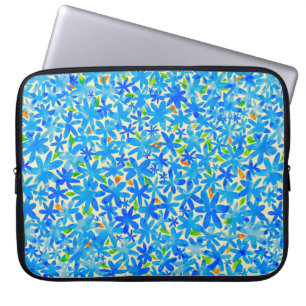 The surface is covered with many small blue flower laptop sleeve