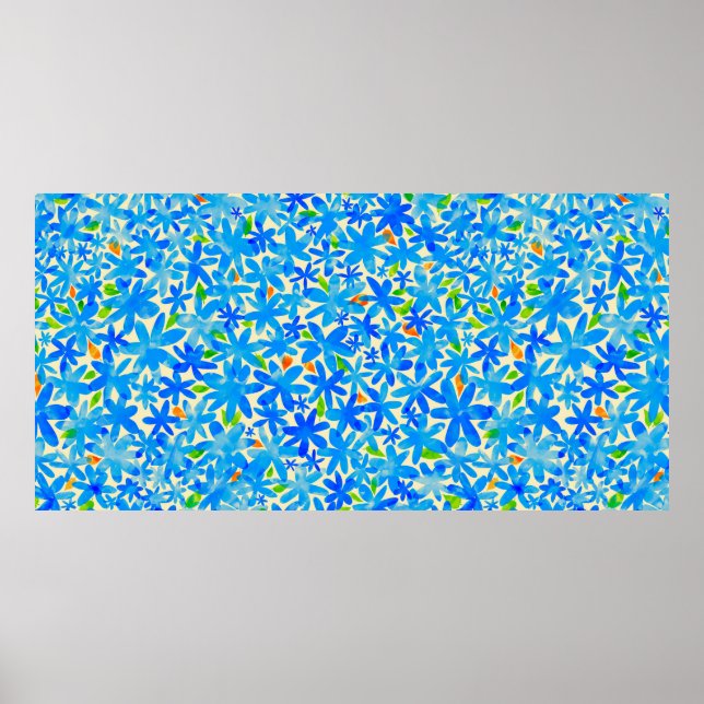 The surface is covered with many small blue flower poster (Front)