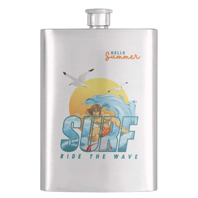 The Surfer Rides the Wave | (M) Hip Flask (Front)