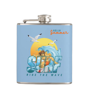 The Surfer Rides the Wave (M) Hip Flask