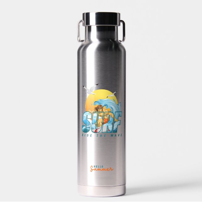 The Surfer Rides the Wave | (M) Thor Copper Vacuum Water Bottle (Front)