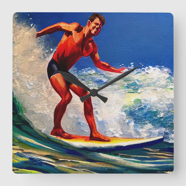 The Surfer Rides The Waves Square Wall Clock (Front)