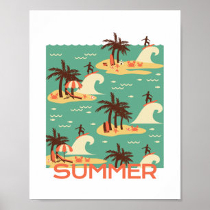 The Surfing Cartoon Illustration Poster