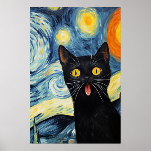 The Surprised Black Cat art Poster
