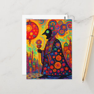 The Surreal Psychedelic Priest Walks in the City Postcard
